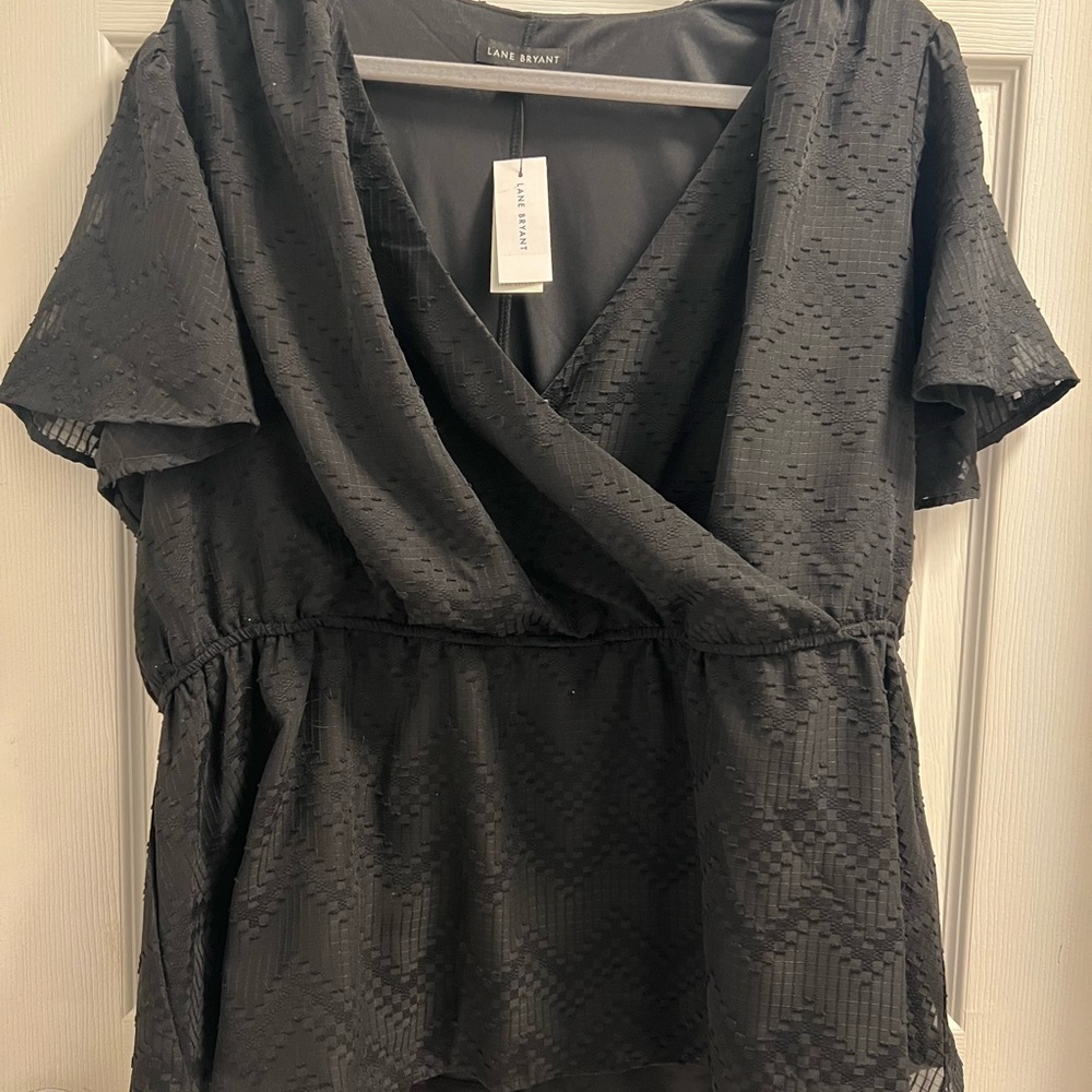 Lane Bryant Gray Peplum Top with Flutter Sleeves and Wrap Neckline
